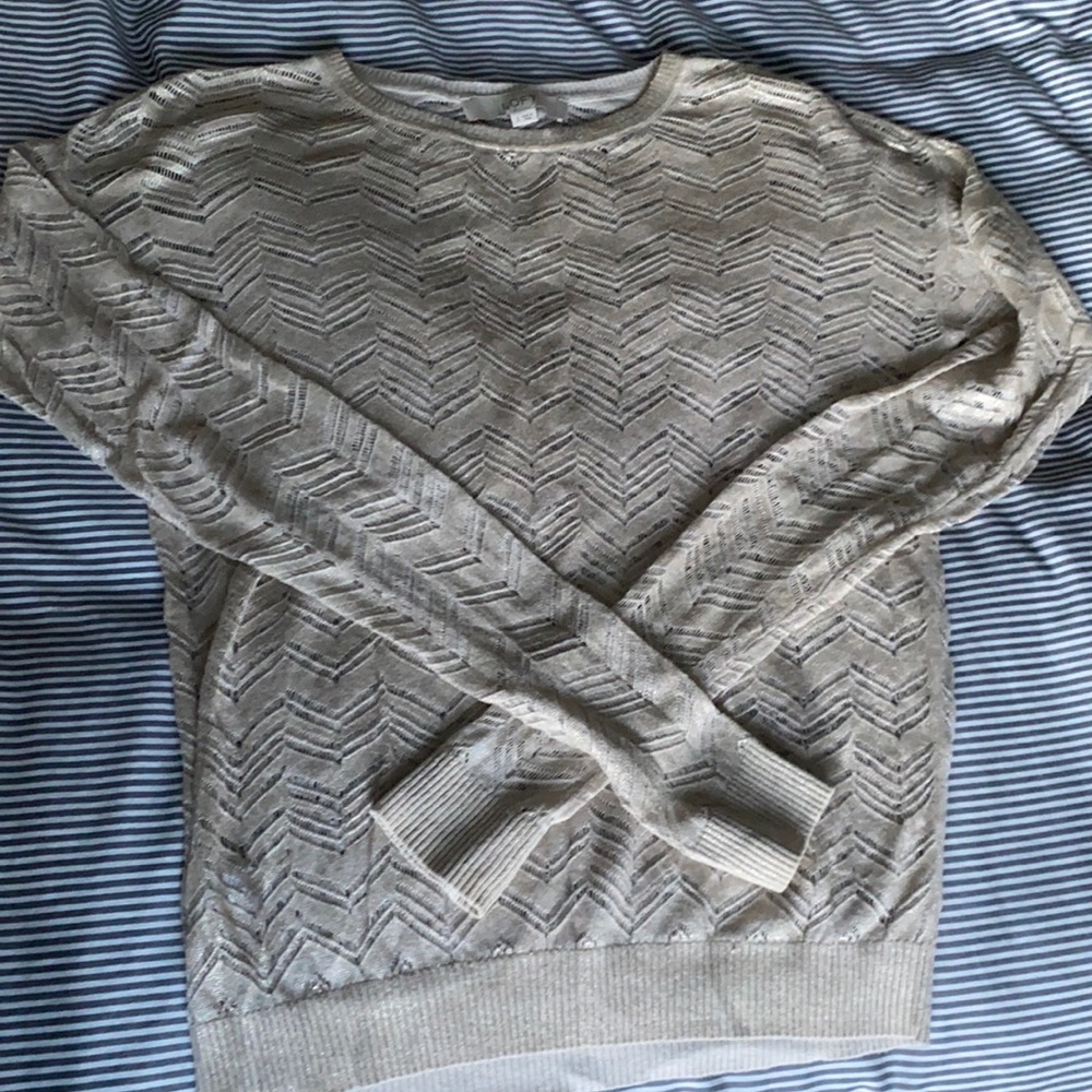 LOFT gold crochet style linen & cotton sweater